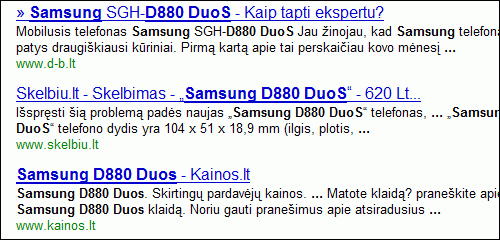 Google paieška - rezultatai kaip spemas